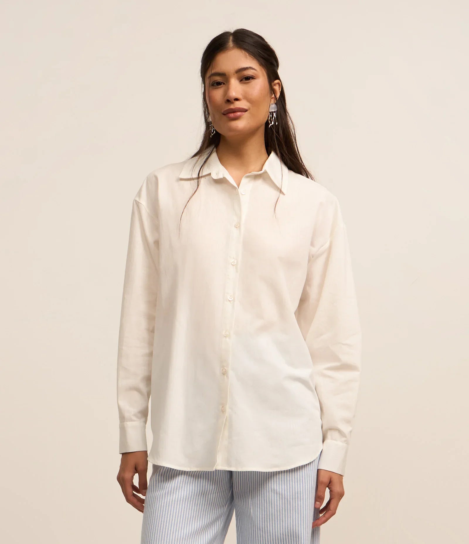 Camisa Oversized em Tricoline com Botões Branco